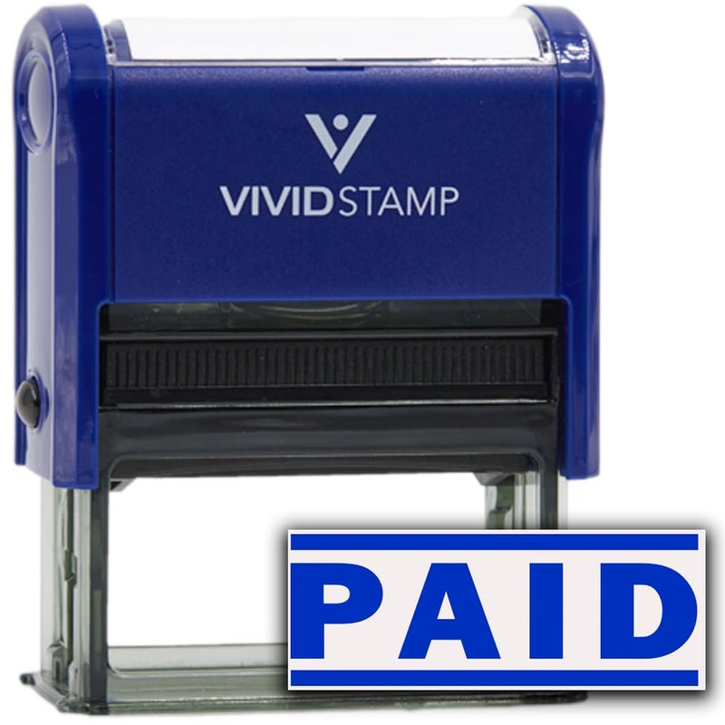 Vivid Stamp Paid Self Inking Rubber Stamp (Blue) - Medium - Image 1
